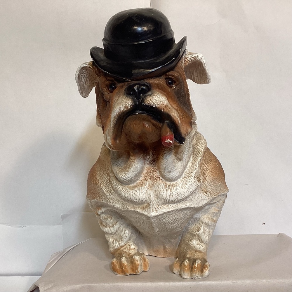 Vintage Universal Statuary English Bulldog with Cigar and Bowler Hat.